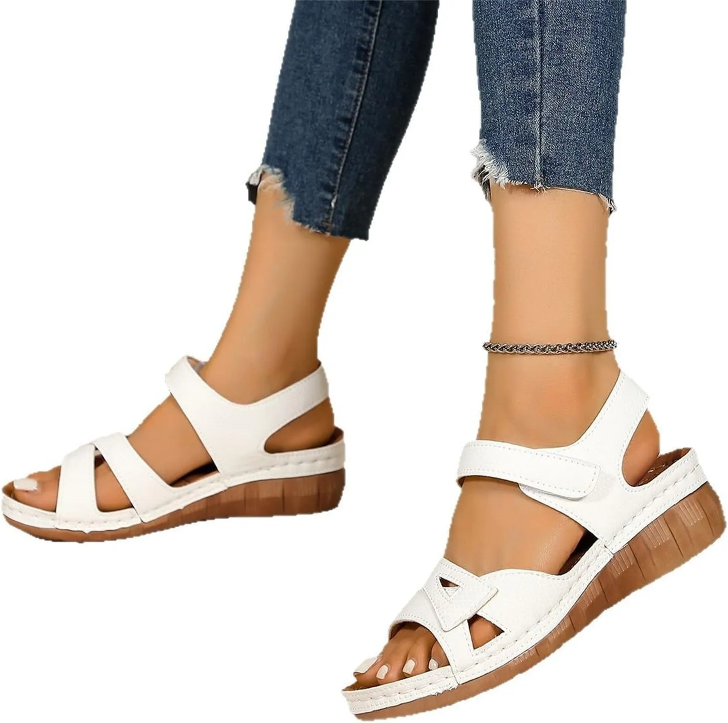 Summer Sandals for Women Retro Platform Sandals Dressy Open Toe Ankle Strap Sandals Comfortable Slip On Adjustable Buckle Lightweight Shoes Casual Walking Slippers
