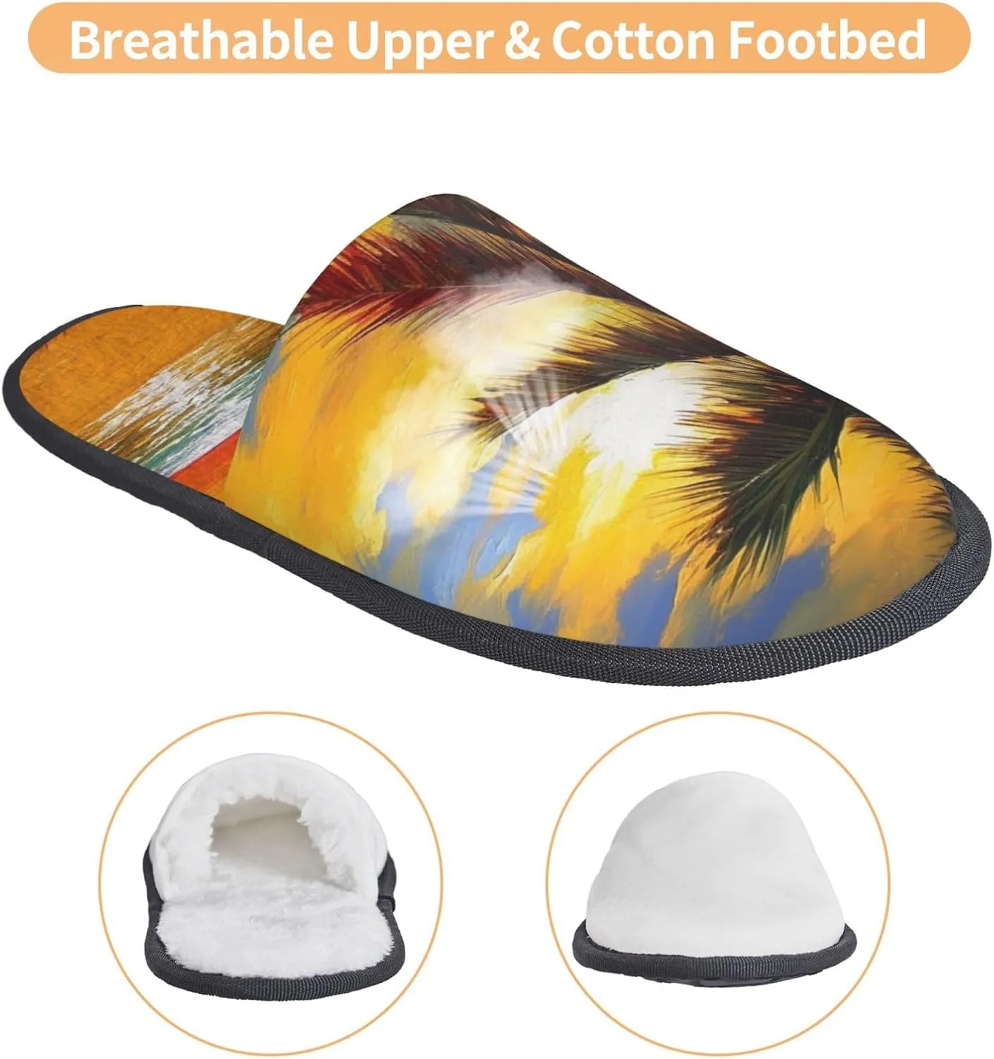Sunset Palm Furry House Slippers for Women Men Soft Fuzzy Slippers Indoor Casual Plush House Shoes
