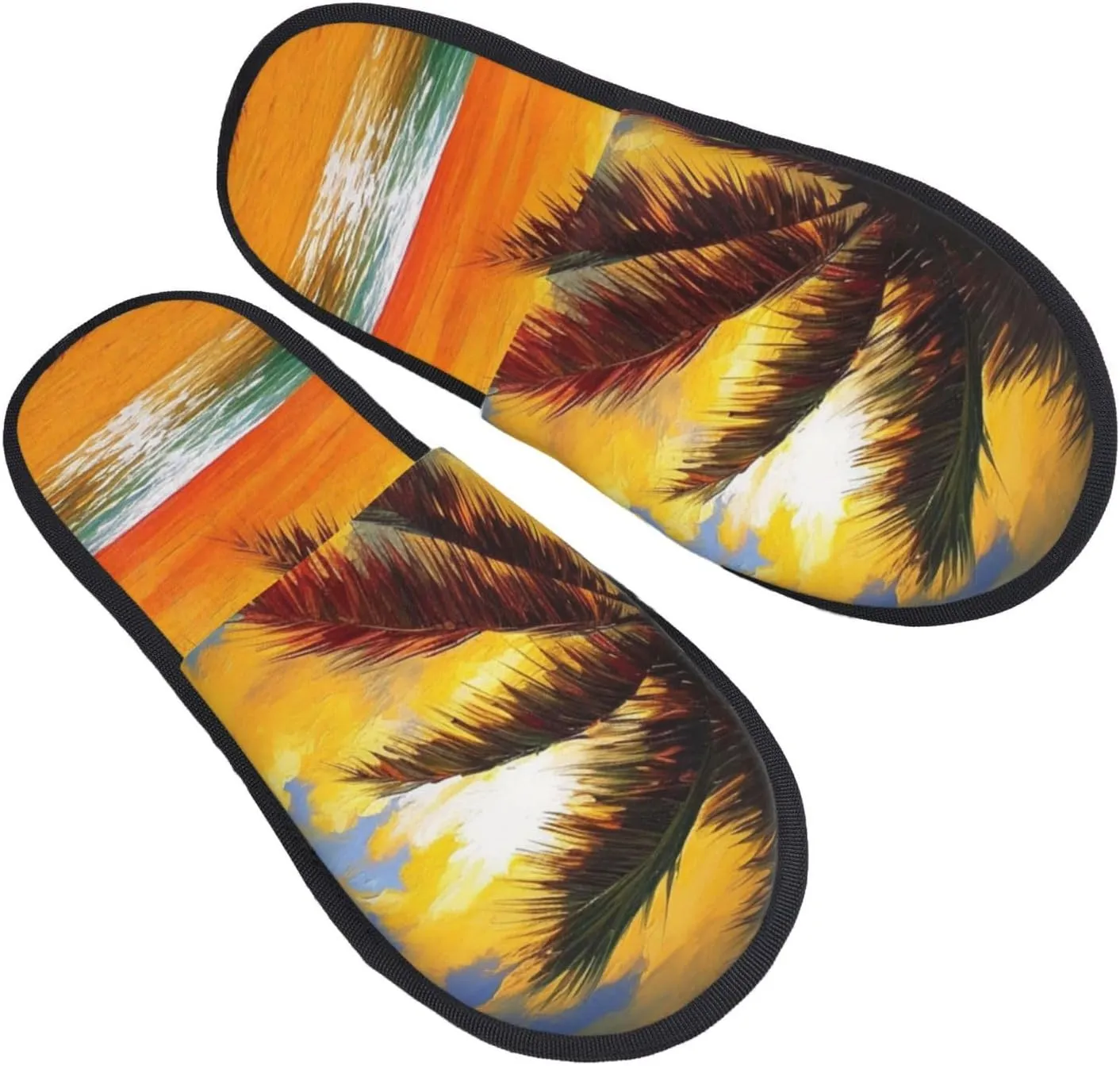 Sunset Palm Furry House Slippers for Women Men Soft Fuzzy Slippers Indoor Casual Plush House Shoes
