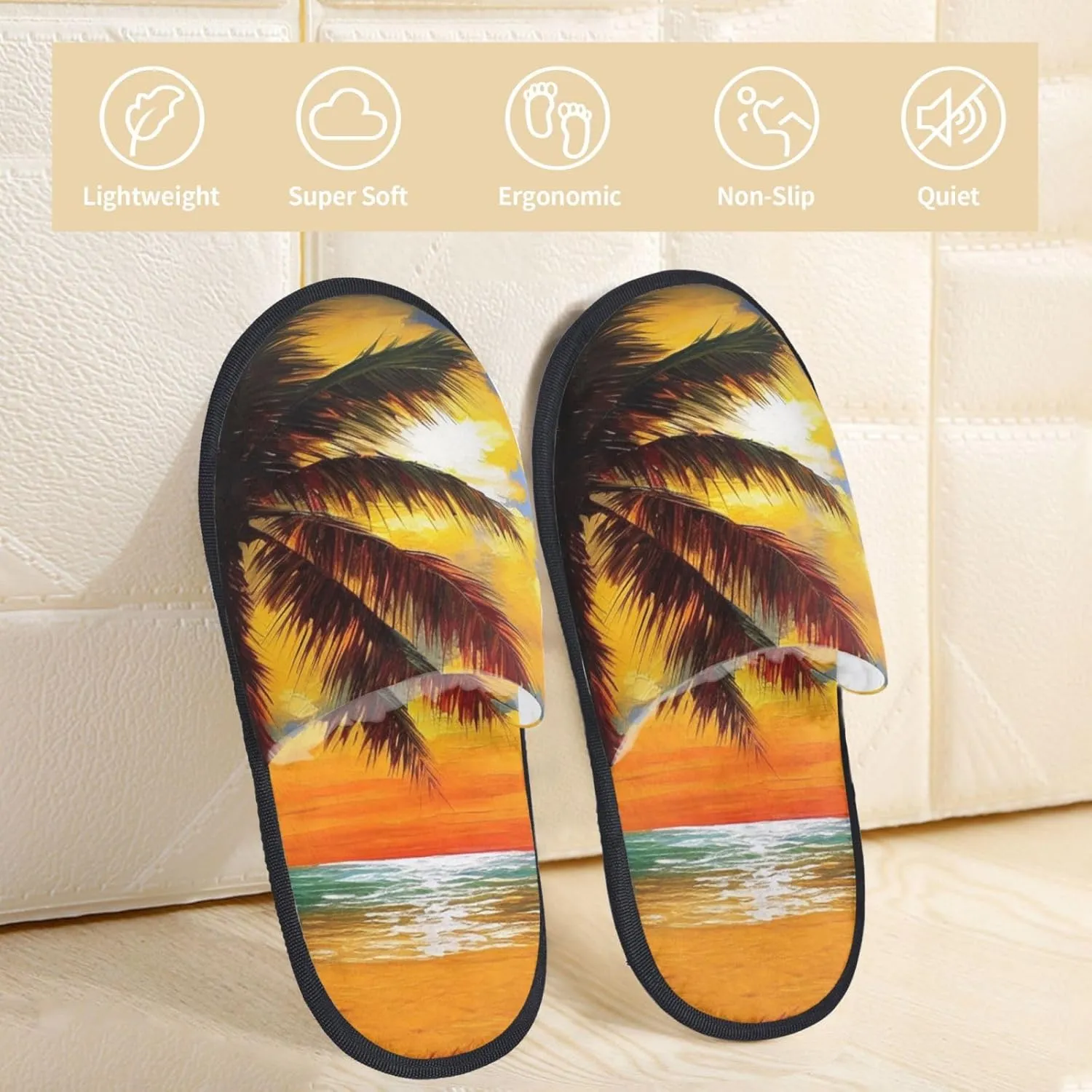 Sunset Palm Furry House Slippers for Women Men Soft Fuzzy Slippers Indoor Casual Plush House Shoes