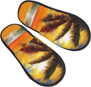 Sunset Palm Furry House Slippers for Women Men Soft Fuzzy Slippers Indoor Casual Plush House Shoes