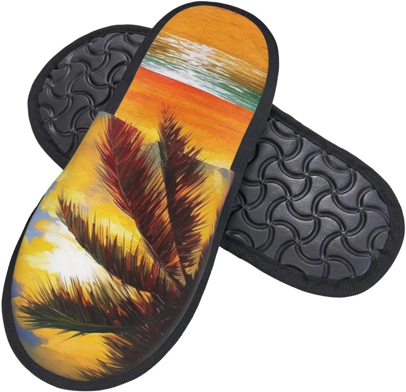 Sunset Palm Furry House Slippers for Women Men Soft Fuzzy Slippers Indoor Casual Plush House Shoes