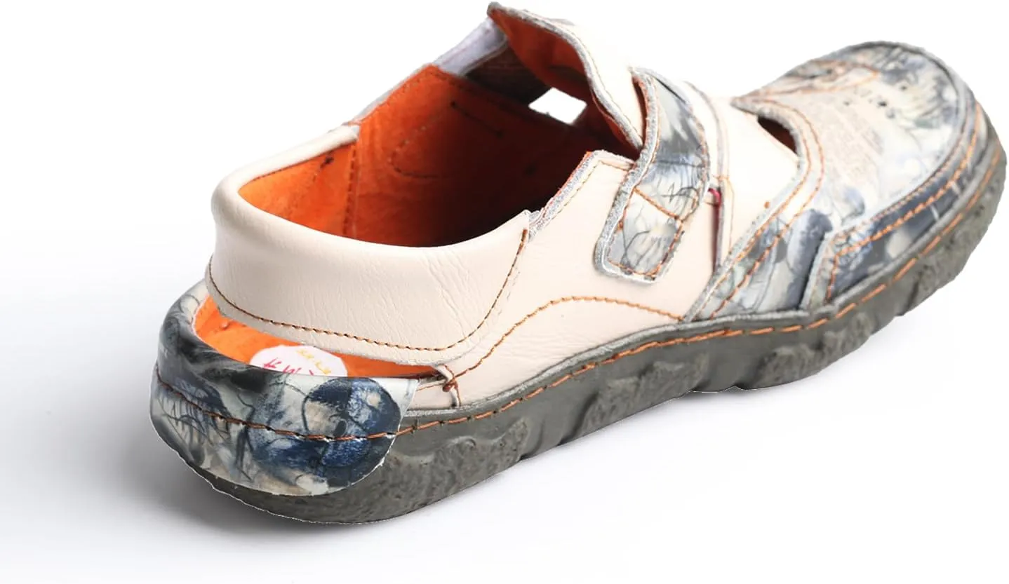 TMA EYES Women's Casual Hook and Loop Breathable Leather Sneaker