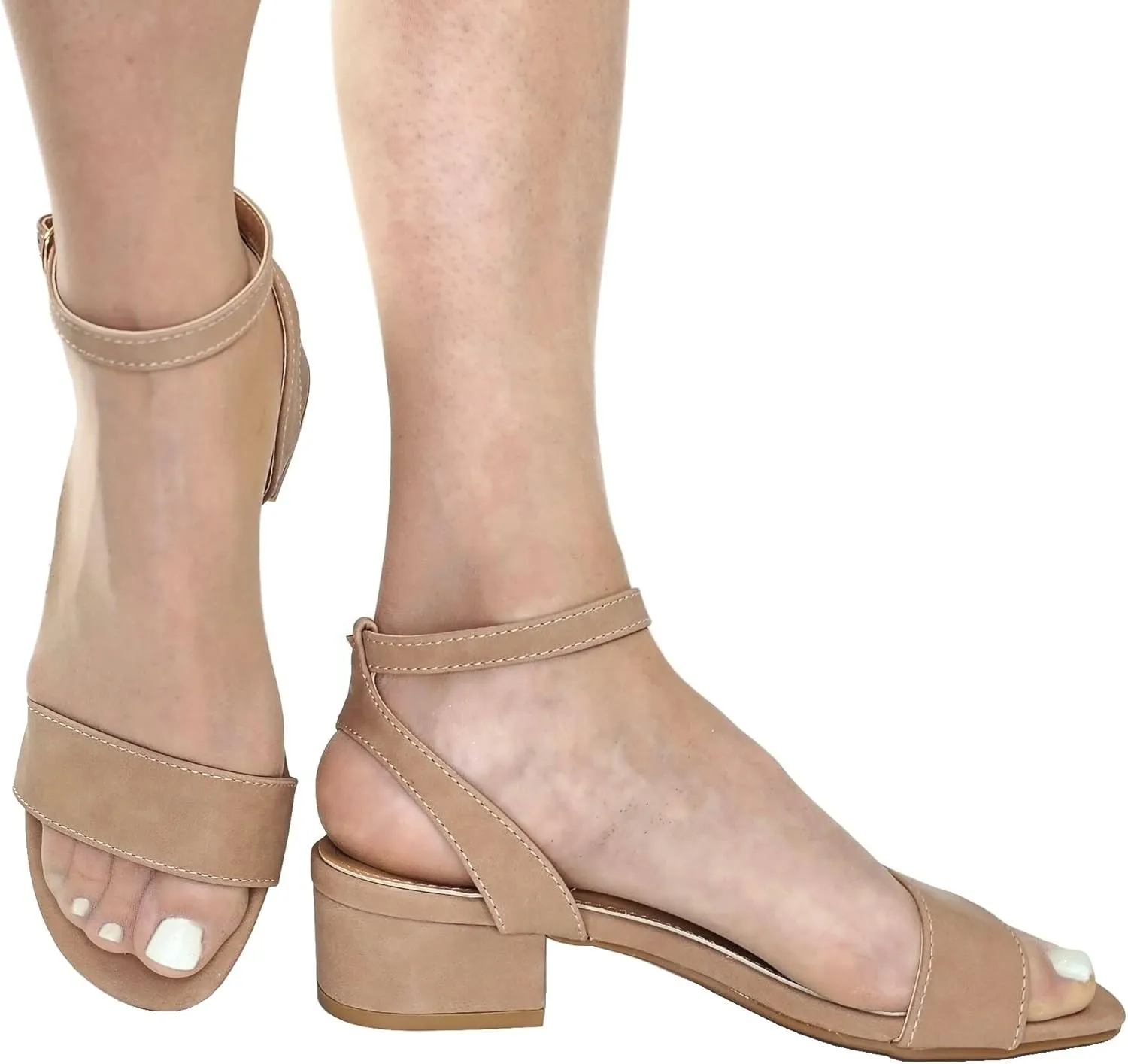 TruFox Open Toe Ankle Strap Low Block Heel Dressy Sandal