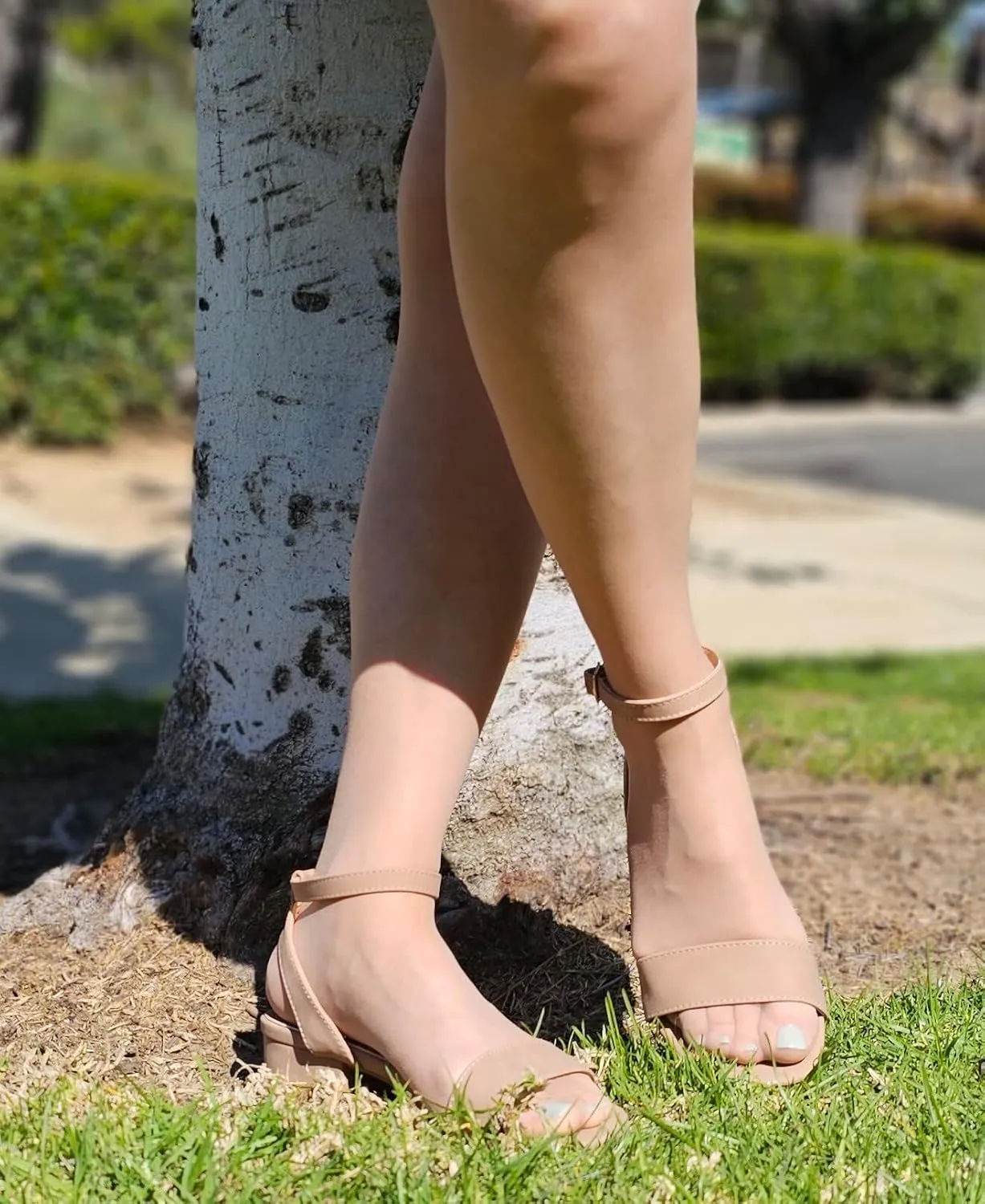 TruFox Open Toe Ankle Strap Low Block Heel Dressy Sandal