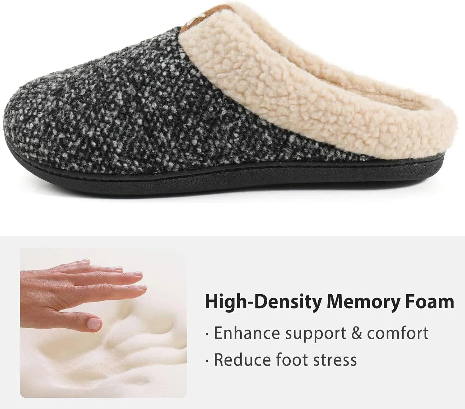 ULTRAIDEAS Mens Slip On Slippers, Sherpa Lined House Shoes with Memory Foam for Indoor Outdoor, Machine Washable