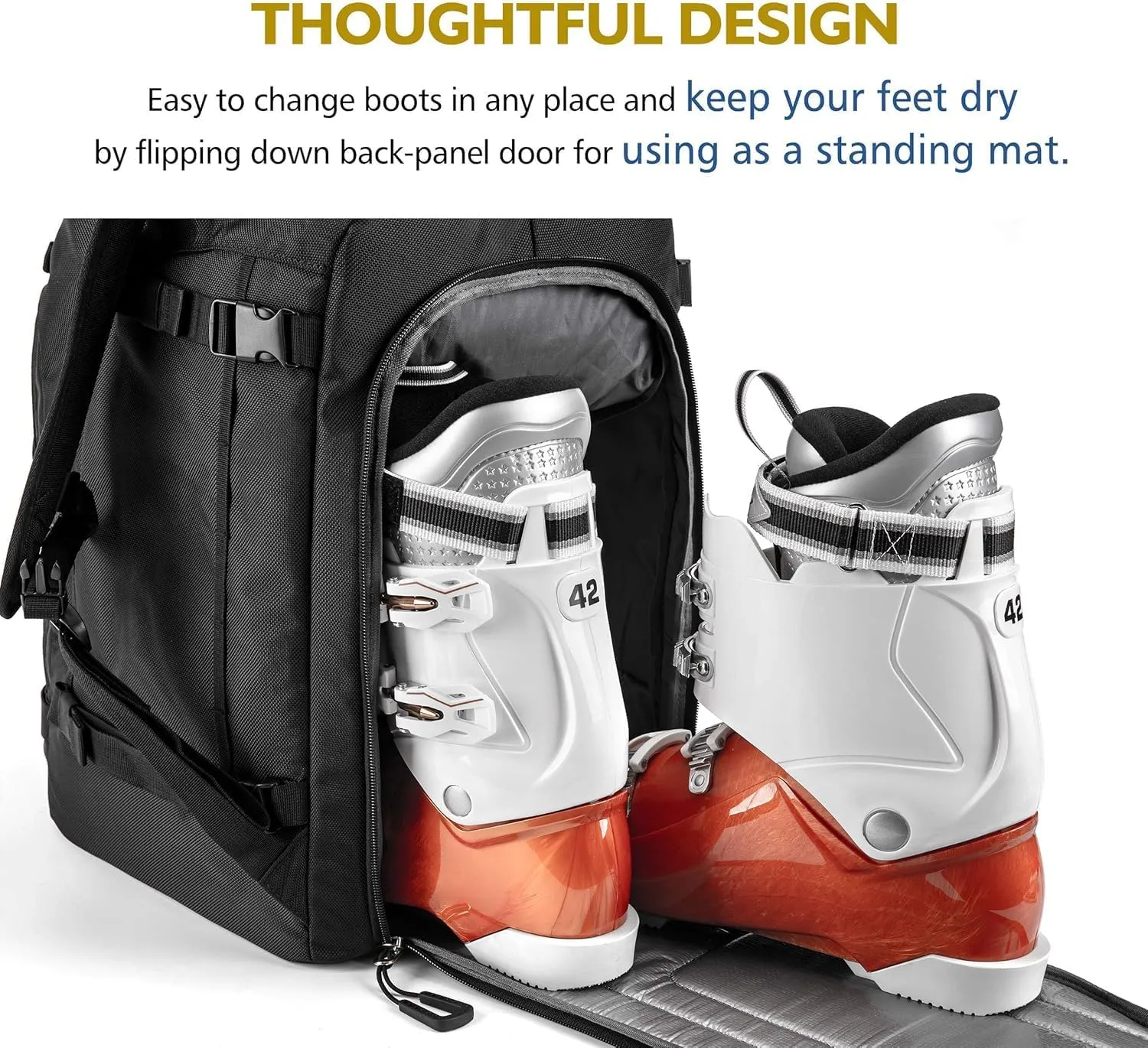 Unigear Ski Boot Bag, 70L Ski Boot Travel Backpack for Ski Helmet, Goggles, Gloves, Skis, Snowboard & Accessories（Black）