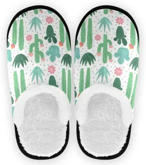 visesunny Exotic Desert Cacti Houseplant Cozy Fuzzy Womens Memory Foam House Slippers Plush Fleece Indoor Outdoor Slipper