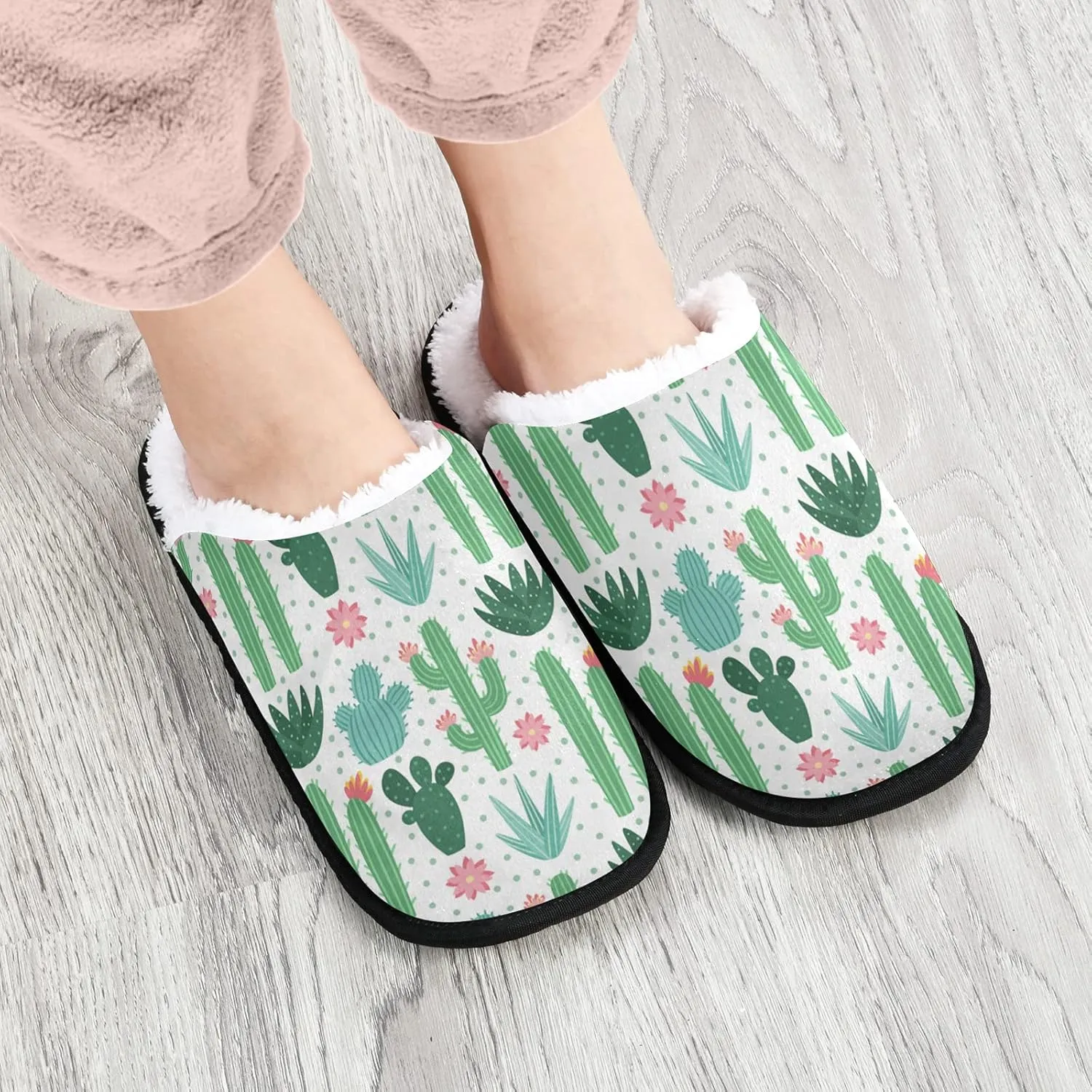 visesunny Exotic Desert Cacti Houseplant Cozy Fuzzy Womens Memory Foam House Slippers Plush Fleece Indoor Outdoor Slipper