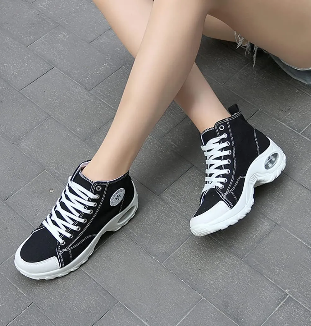 VV87 Women's Casual Canvas Air Cushion Sneakers High top Thick Sole Jogging Walking Shoes