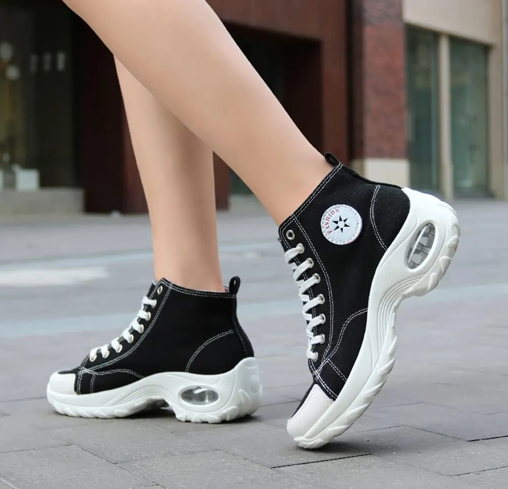 VV87 Women's Casual Canvas Air Cushion Sneakers High top Thick Sole Jogging Walking Shoes