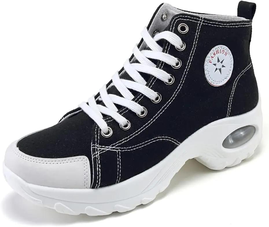 VV87 Women's Casual Canvas Air Cushion Sneakers High top Thick Sole Jogging Walking Shoes