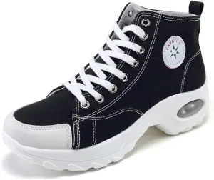 VV87 Women's Casual Canvas Air Cushion Sneakers High top Thick Sole Jogging Walking Shoes