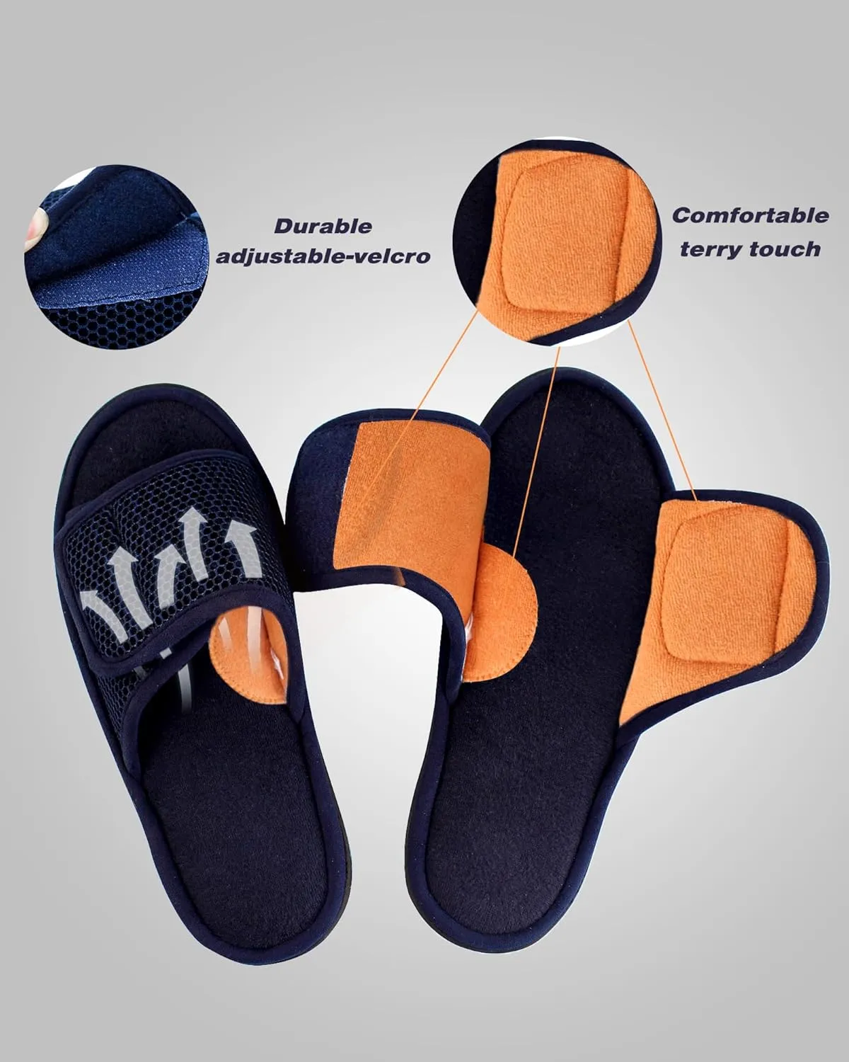 WALKFUN Adjustable House Slippers for Men Open Toe Breathable Indoor Slip on Mens Slides Sandals with Memory Foam for Bedroom,Patio
