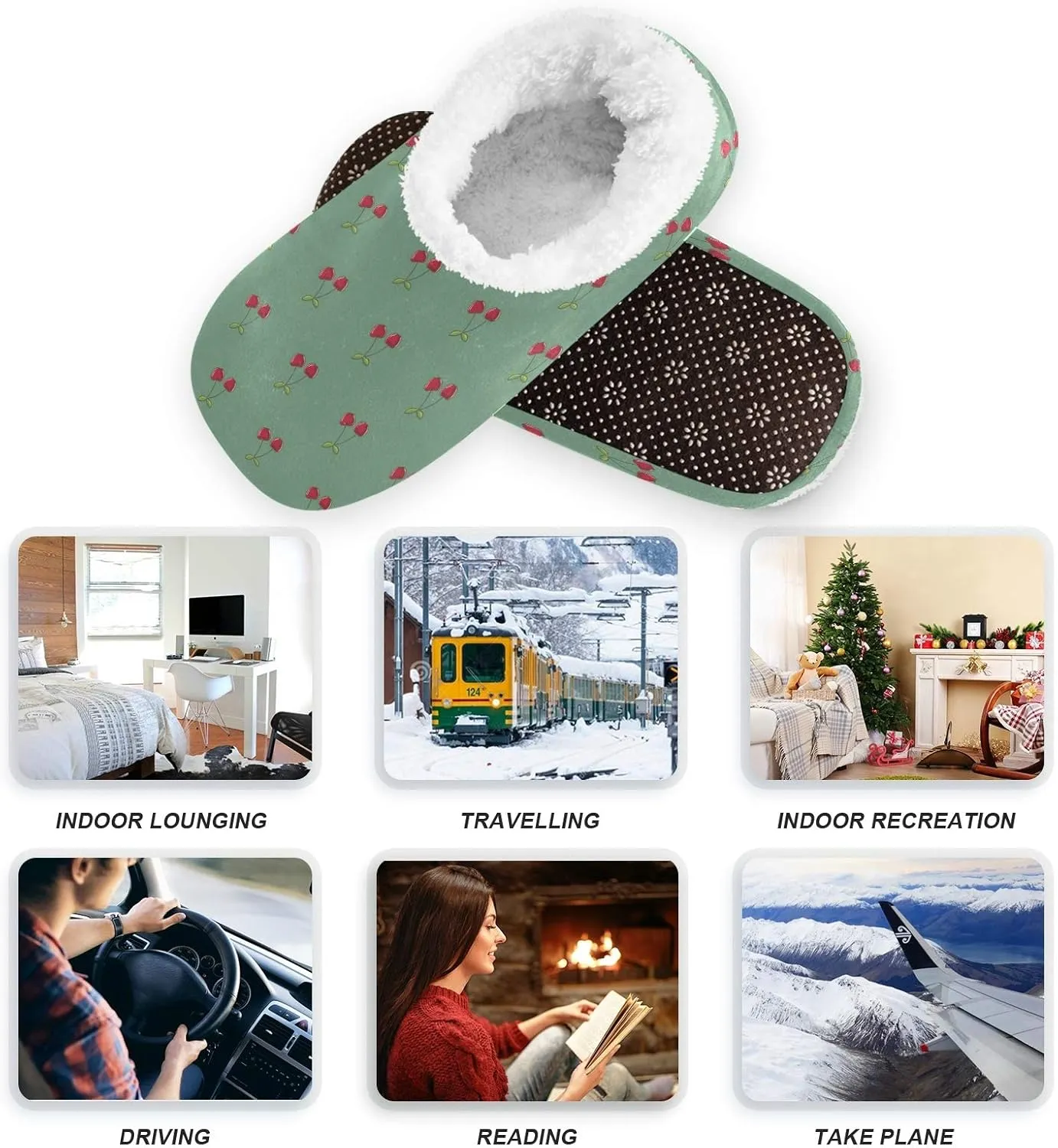 Winter House Slippers for Women/Men with Abstract Fruits Pattern Orange Element Cozy Fleece Slippers