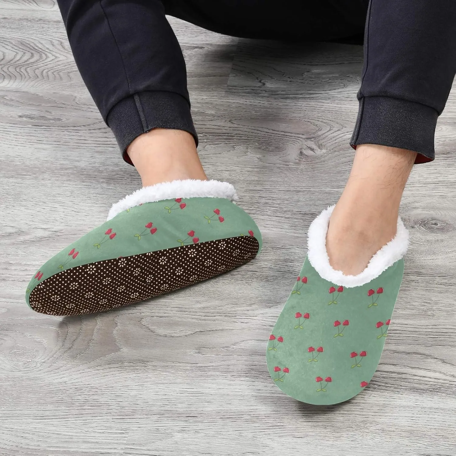Winter House Slippers for Women/Men with Abstract Fruits Pattern Orange Element Cozy Fleece Slippers
