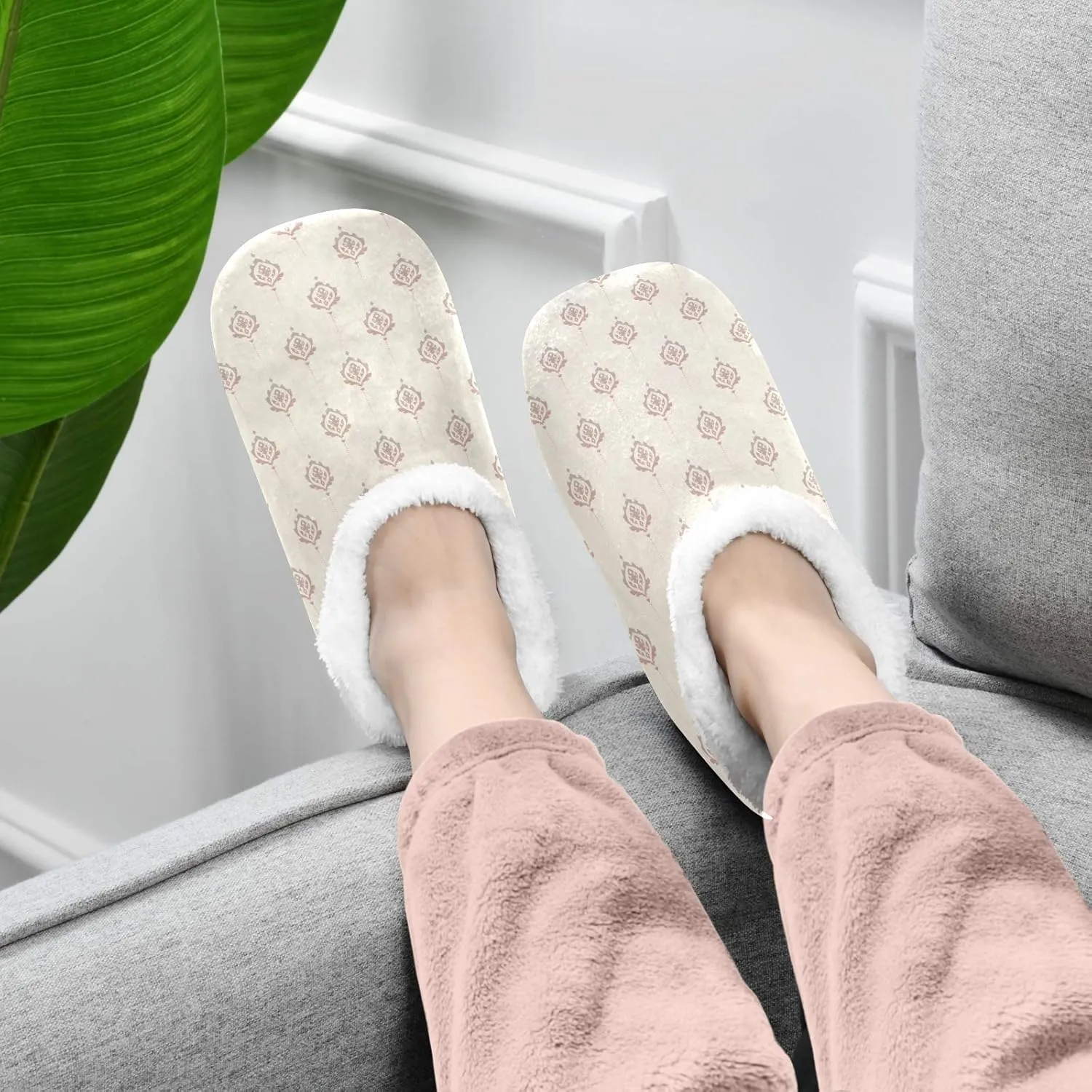 Winter House Slippers for Women/Men with Abstract Fruits Pattern Orange Element Cozy Fleece Slippers