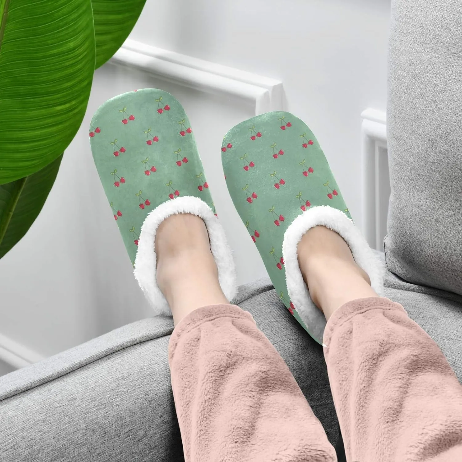 Winter House Slippers for Women/Men with Abstract Fruits Pattern Orange Element Cozy Fleece Slippers