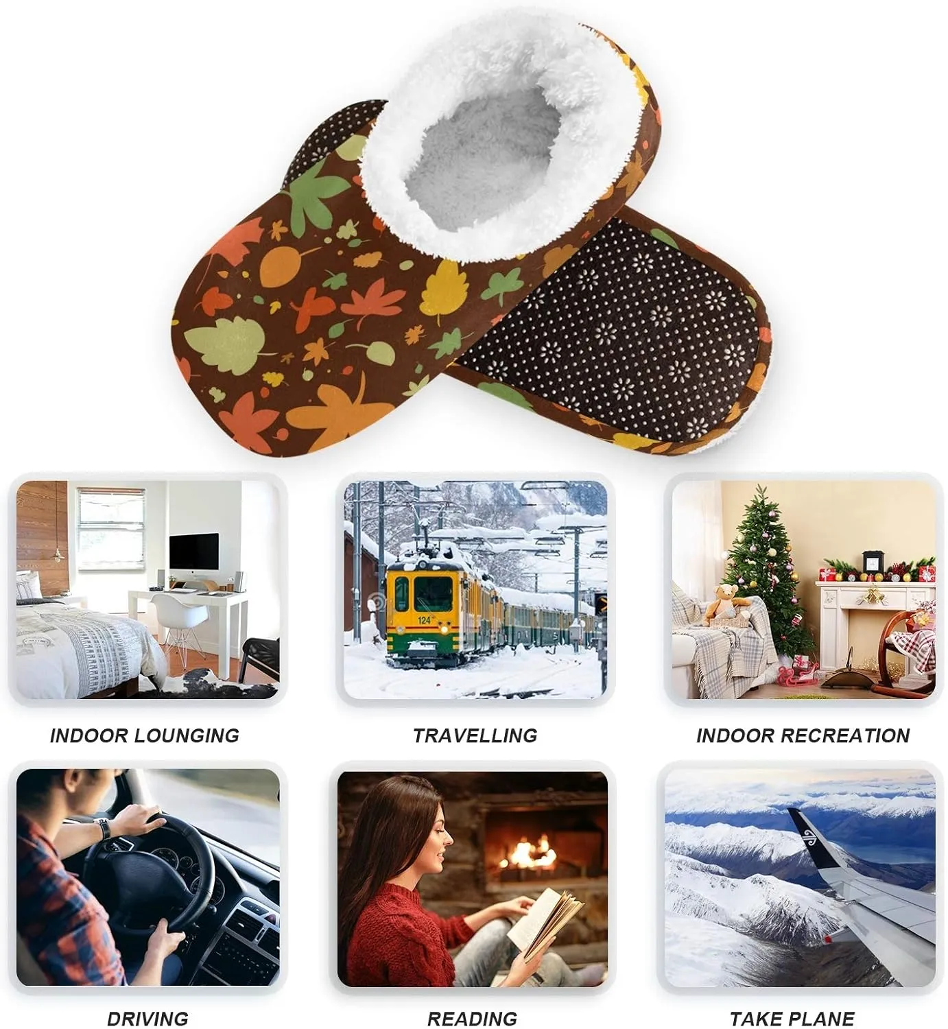 Winter House Slippers for Women/Men with Tropical Jungle Palm Leaves Element Cozy Fleece Slippers