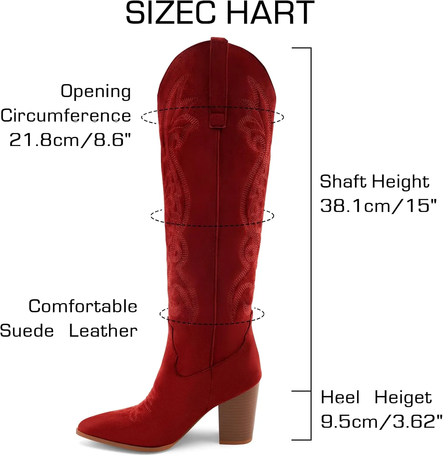 WIRALOMI Women Western Knee High Boots Embroidered Chunky Block Heel Cowboy Boots Pointed Toe Pull on Cowgirl Boots