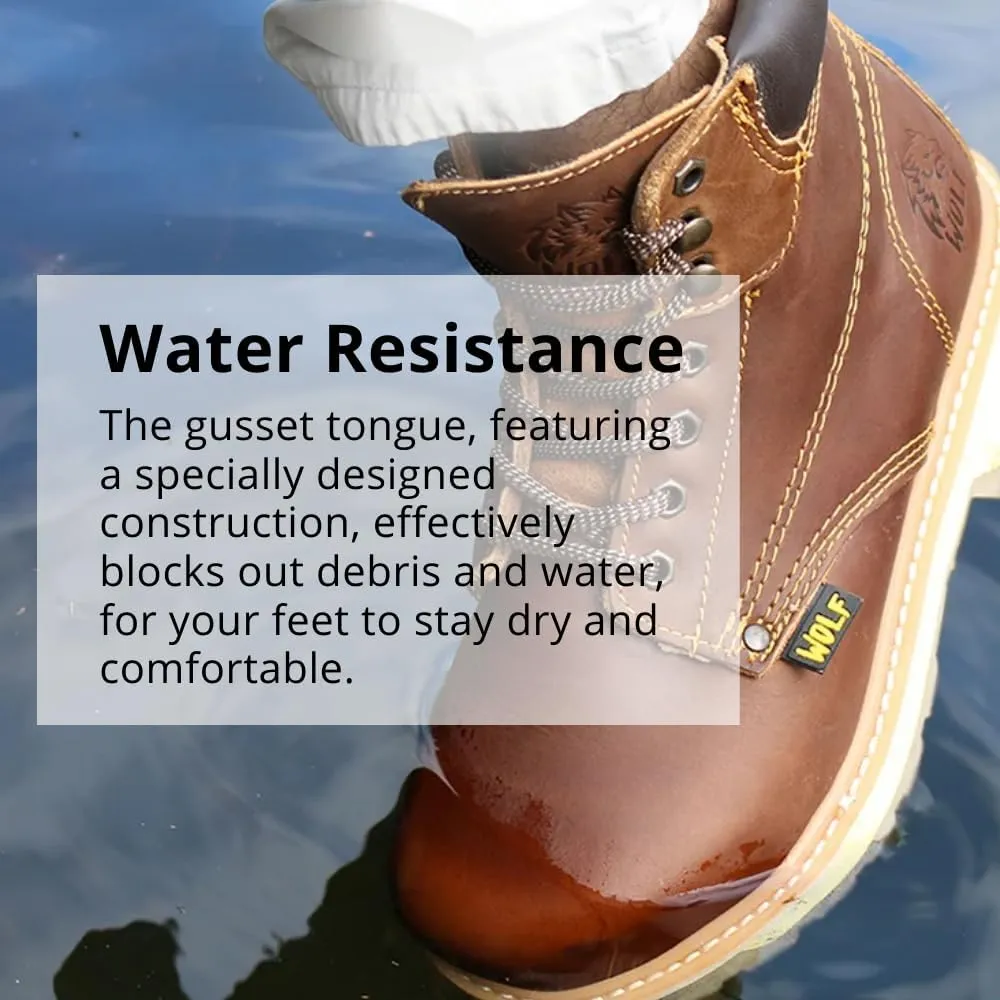Wolf Work Boot | 100% Genuine Upper Leather | Oil, Heat, Chemical, Impact, Abrasion Resistant | Electrical Hazards | Non-Slip Rubber Sole | Steel Toe | Padded Collar | Construction | Industrial PPE