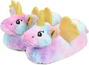 Women Unicorn Animal Slippers Slip-On Memory Foam Anti-Skid House Shoes Cute Fuzzy Cartoon Christmas Gifts