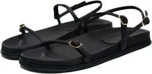 Womens Buckle Strap Front Rear Strap Flat Heel Open Side Vamp Modern Sandals Artificial Leather Square Toe Summer Sandals