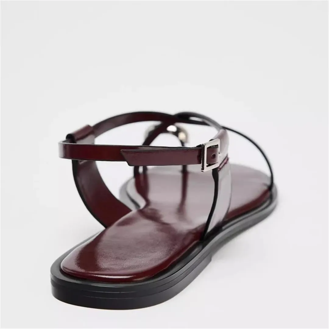 Womens Buckle Strap Front Rear Strap Flat Heel Open Side Vamp Modern Sandals Artificial Leather Square Toe Summer Sandals