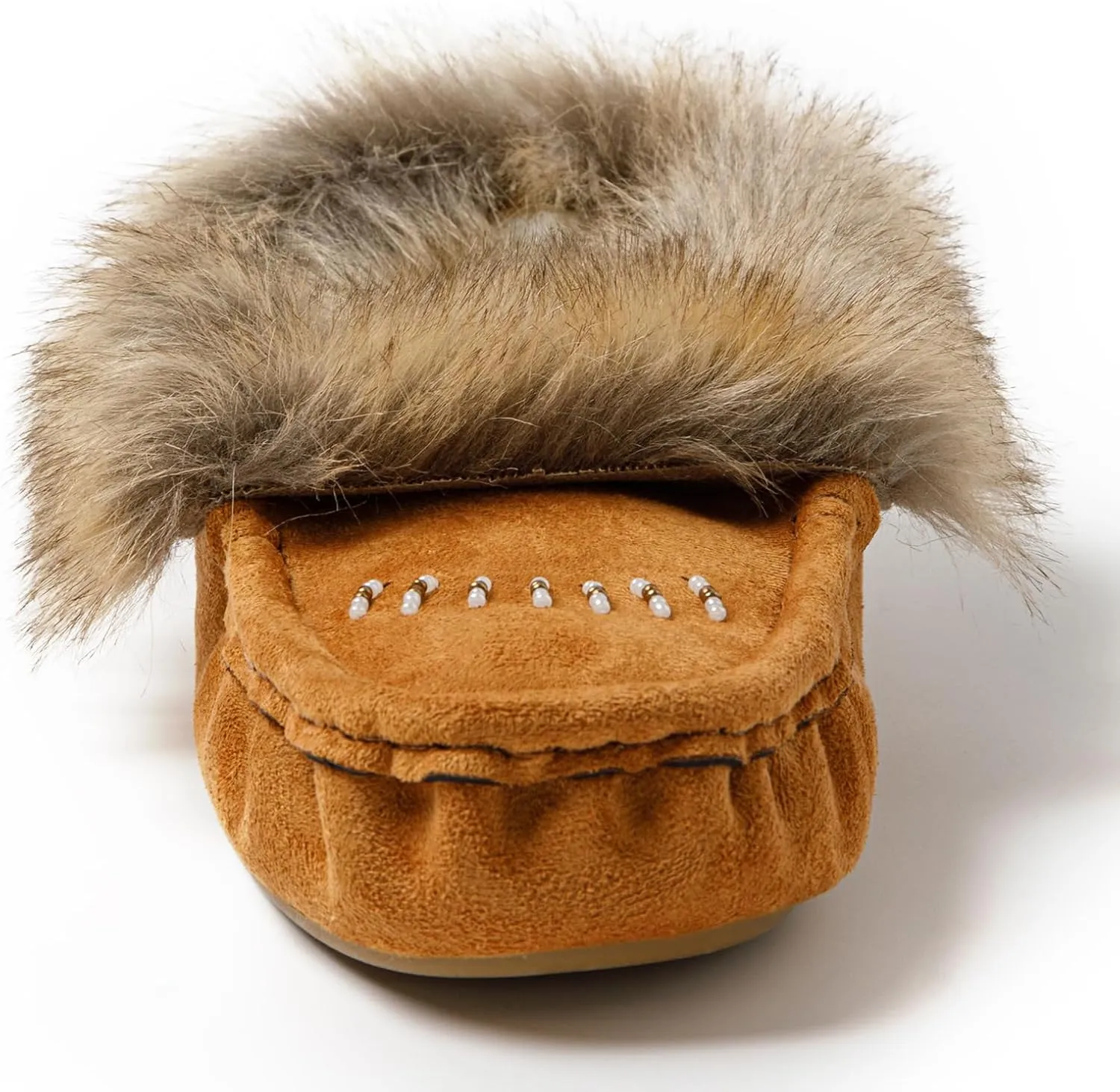 Women's Faux-Fur Beaded Vegan Moccasin Slipper Shoes