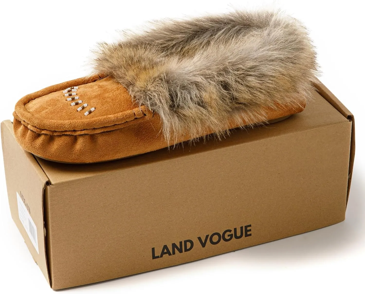 Women's Faux-Fur Beaded Vegan Moccasin Slipper Shoes