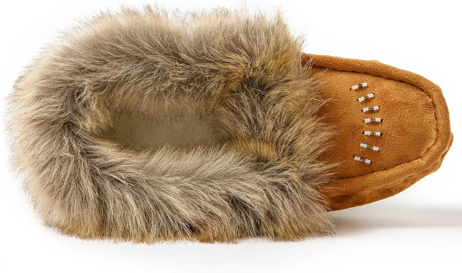 Women's Faux-Fur Beaded Vegan Moccasin Slipper Shoes