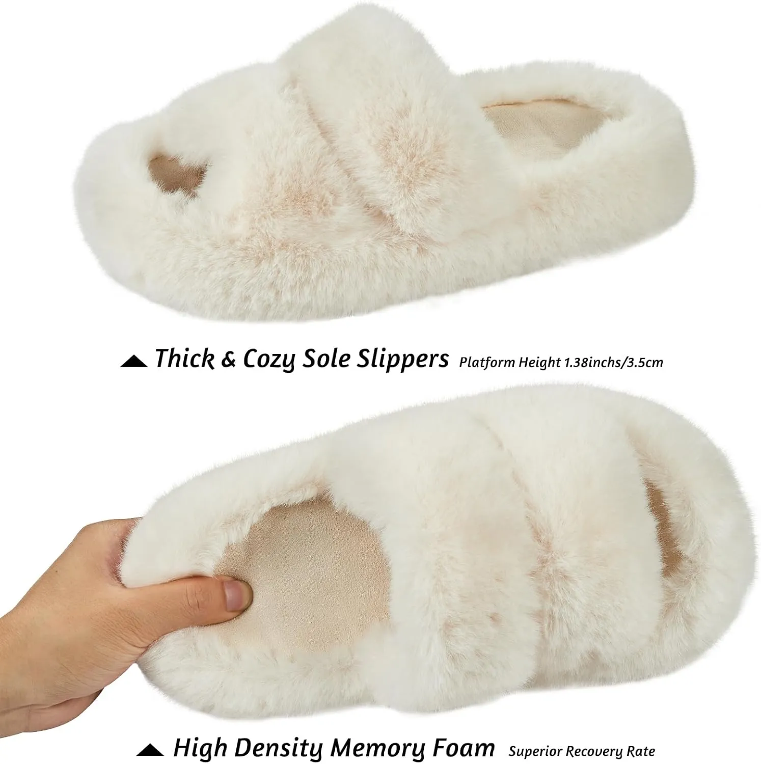 Women's Memory Foam Fluffy Plush Slippers - Cozy Furry Comfy Shoes