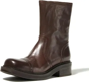 Women's Mid-Calf Cowboy Boots Western Style Zipper Boots Genuine Leather Chunky Heel Perfect for Skirts and Jeans