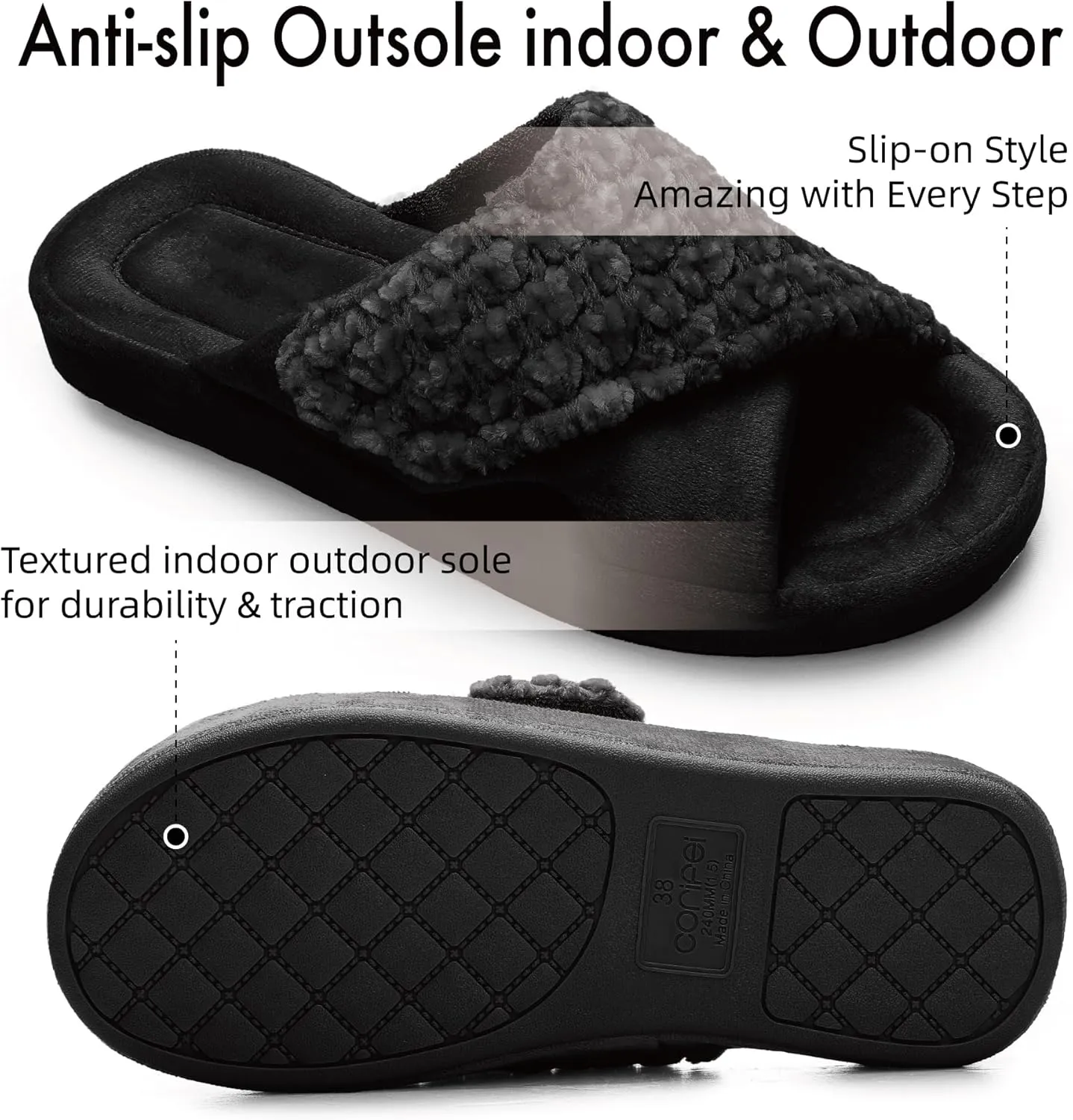 Women's Orthotic Slippers with Arch Support Adjustable Orthopedic Slipper Memory Foam Ladies House Shoes Indoor Slip On for Plantar Fasciitis