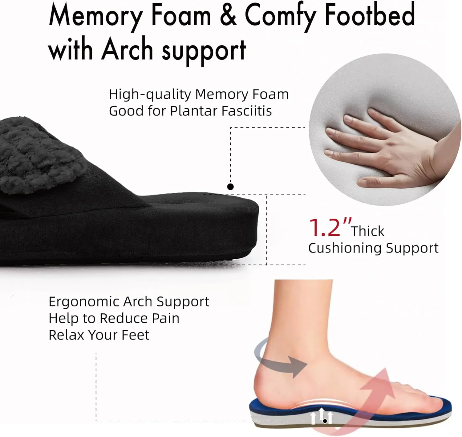 Women's Orthotic Slippers with Arch Support Adjustable Orthopedic Slipper Memory Foam Ladies House Shoes Indoor Slip On for Plantar Fasciitis