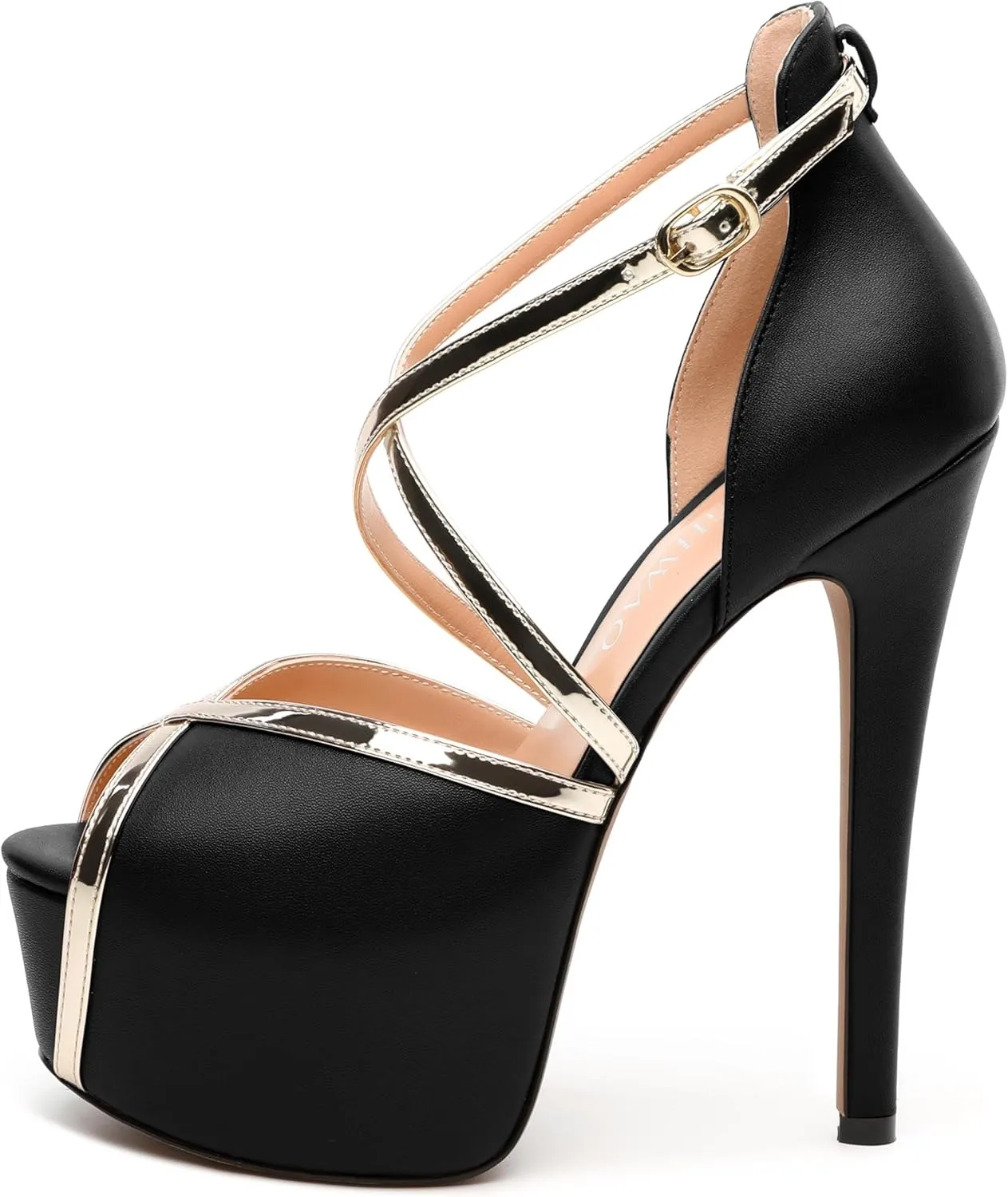 Womens Platform Sandals Stiletto Heels Round Toe High Heels Fashion Cross Body Strap Open Toe Buckle Heeled Sandal Shoes