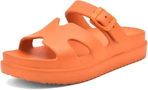 Womens Platform Sandals with Arch Support, Summer Beach Slides Adjustable Buckle, Women Comfort Lightweight Chunky Cushion Slip on H-Strap Sandal