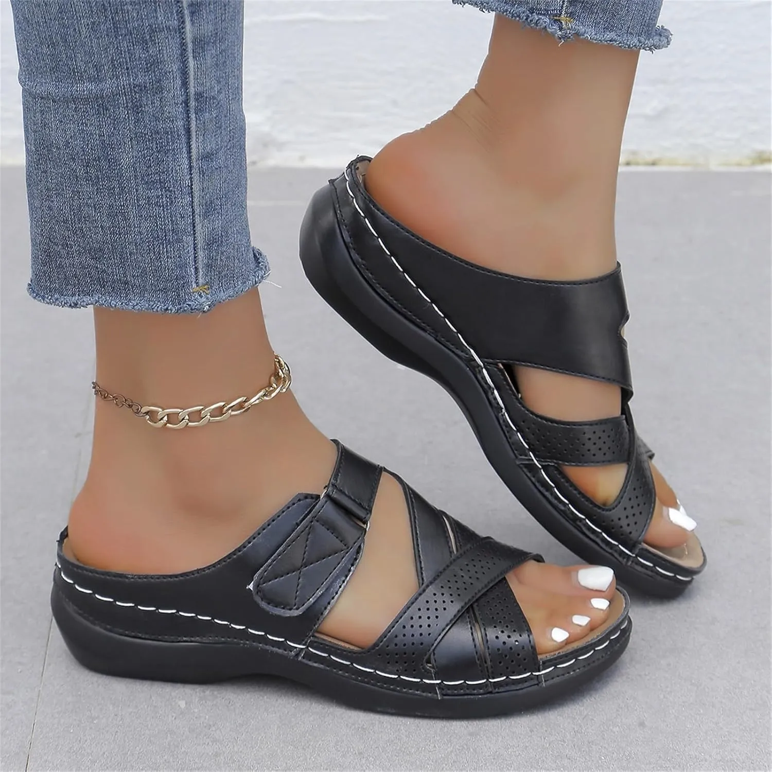 Womens Slip On Slippers Slippers Hollow Casual Slippers Slope Bottom Shoes Sandals Outside Slippers for Women