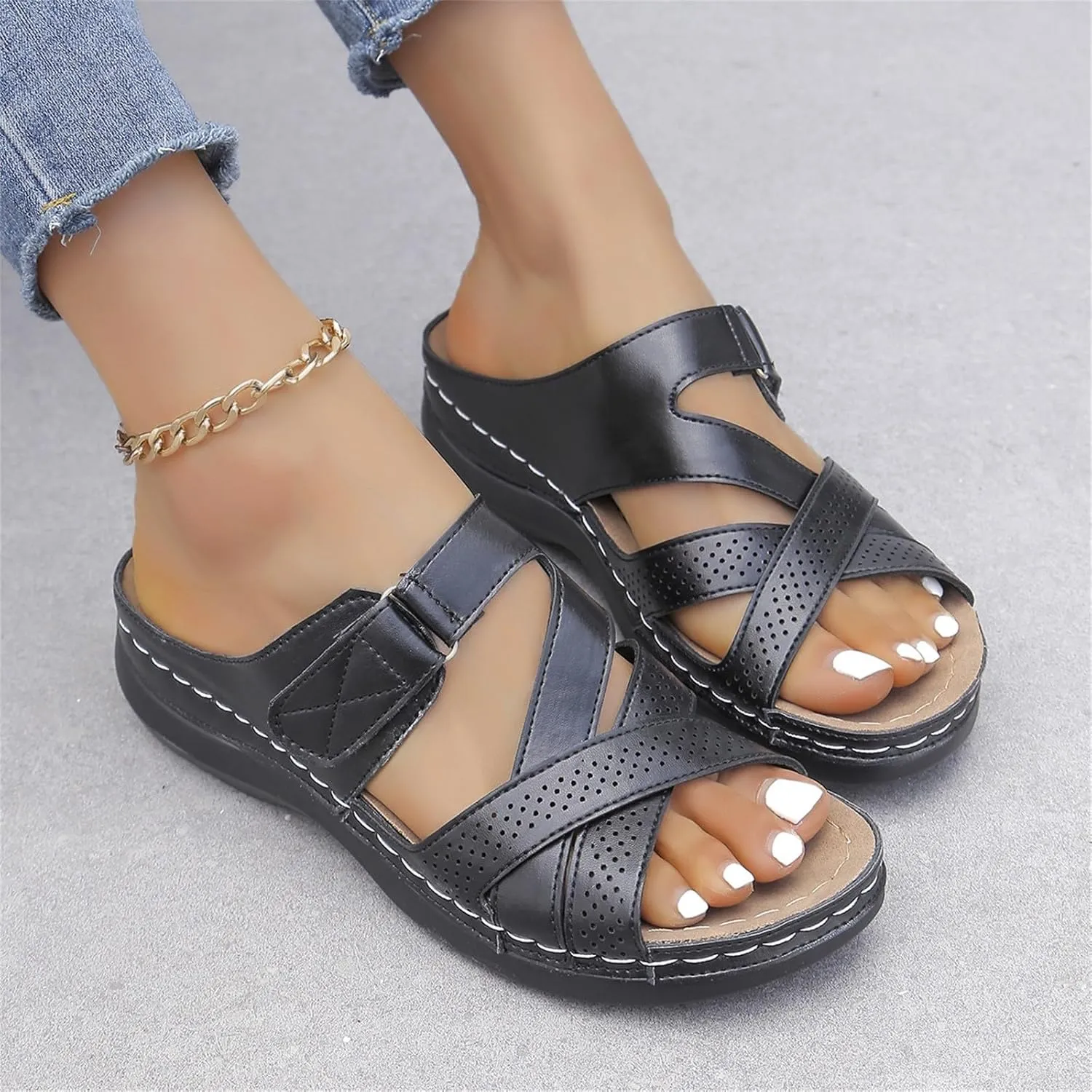 Womens Slip On Slippers Slippers Hollow Casual Slippers Slope Bottom Shoes Sandals Outside Slippers for Women