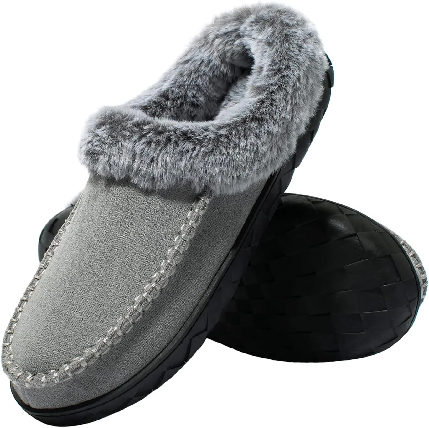 Women's Slippers Suede Moccasin Fuzzy Lined Memory Foam House Shoes for Indoor Outdoor