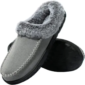 Women's Slippers Suede Moccasin Fuzzy Lined Memory Foam House Shoes for Indoor Outdoor