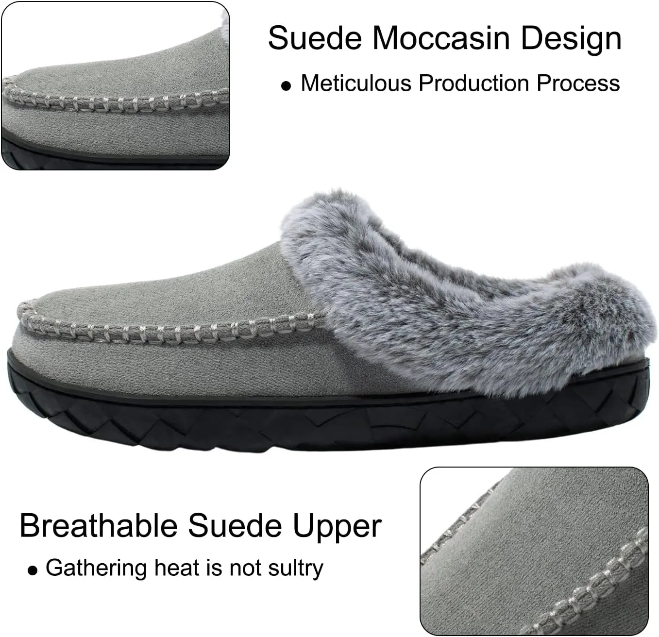 Women's Slippers Suede Moccasin Fuzzy Lined Memory Foam House Shoes for Indoor Outdoor