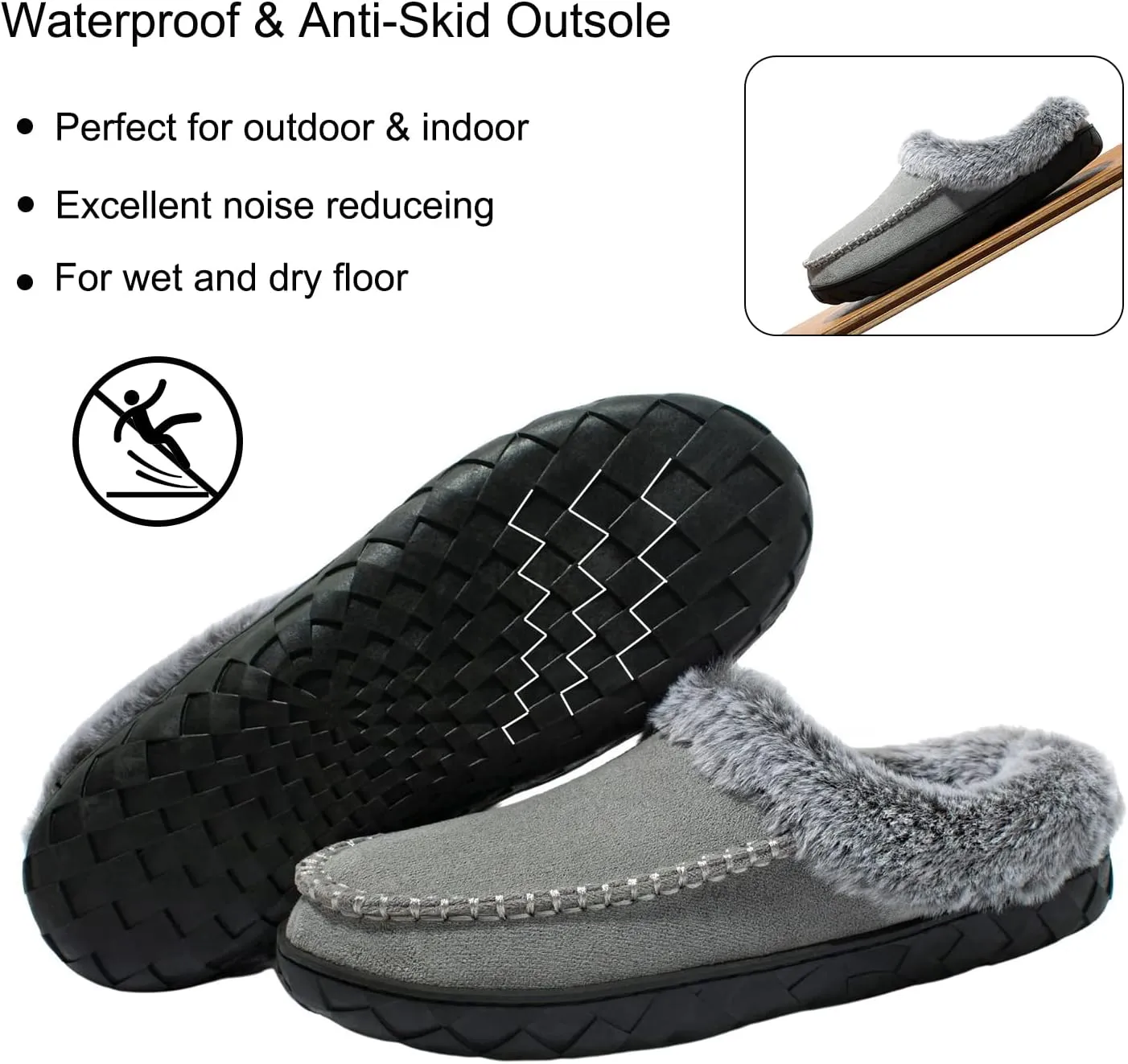 Women's Slippers Suede Moccasin Fuzzy Lined Memory Foam House Shoes for Indoor Outdoor