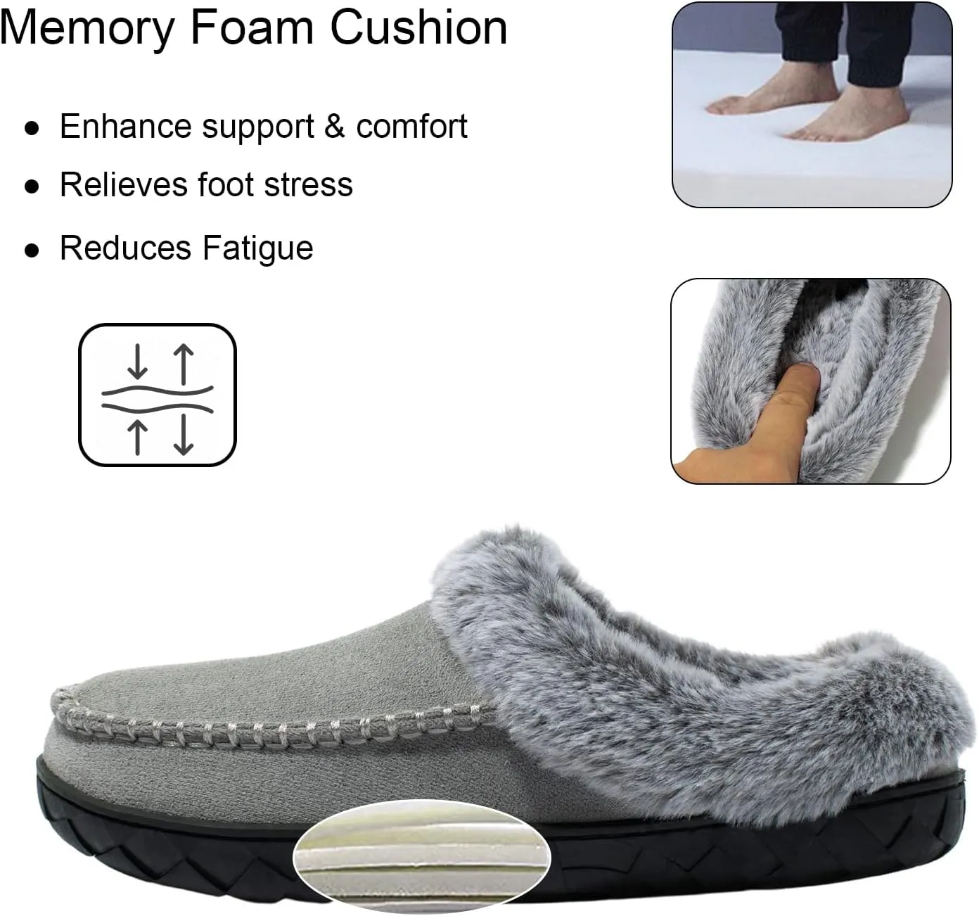Women's Slippers Suede Moccasin Fuzzy Lined Memory Foam House Shoes for Indoor Outdoor