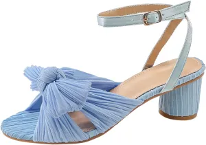 Women's Summer Thick Heel Satin Bow Round Head Sandals Womens High Heel Sandals Size 11 Slip on Sandal for Women