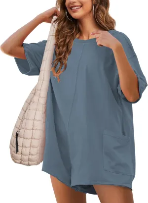 Womens T Shirt Romper Hot Shot Tee Romper for Summer Casual Short Sleeve Oversized Athletic Workout Outfits