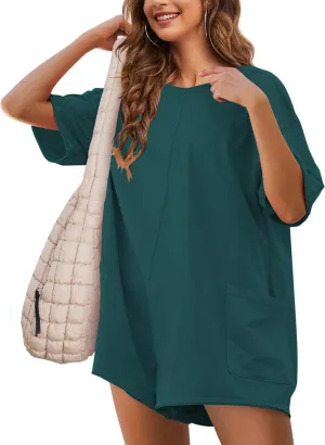 Womens T Shirt Romper Hot Shot Tee Romper for Summer Casual Short Sleeve Oversized Athletic Workout Outfits