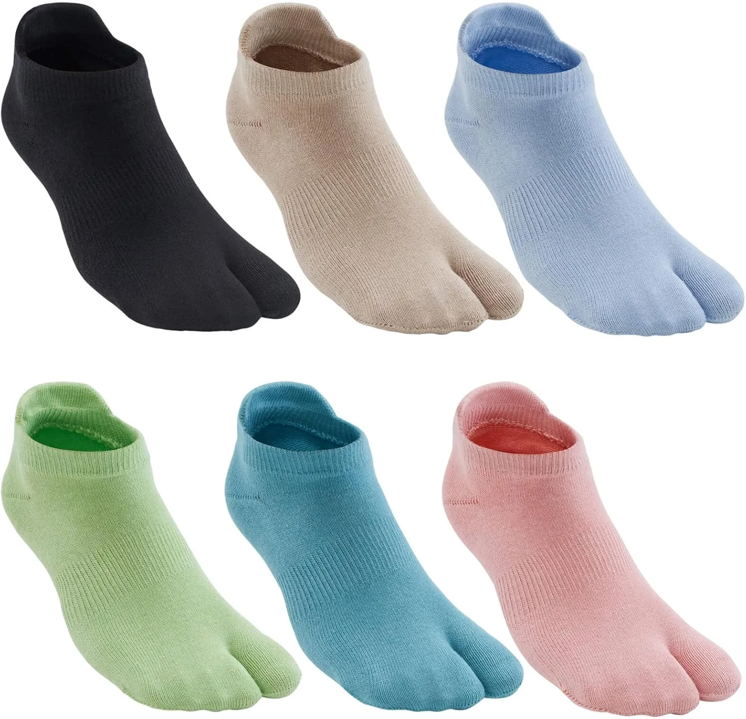 Women's Tabi Split Toe Flip Flop Socks Big Two Toe Cotton Colorful Crew No Show Low Cut Athletic Pack of 6