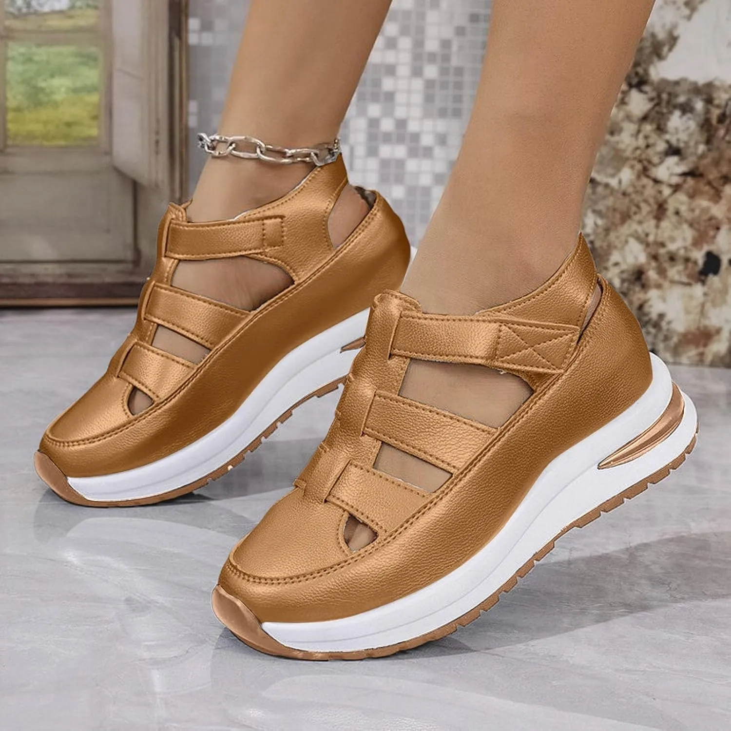 Women's Wedges Sandals Breathable Comfortable Platform Closed Toe Non Slip Sneakers Casual Hollow Out Sandals