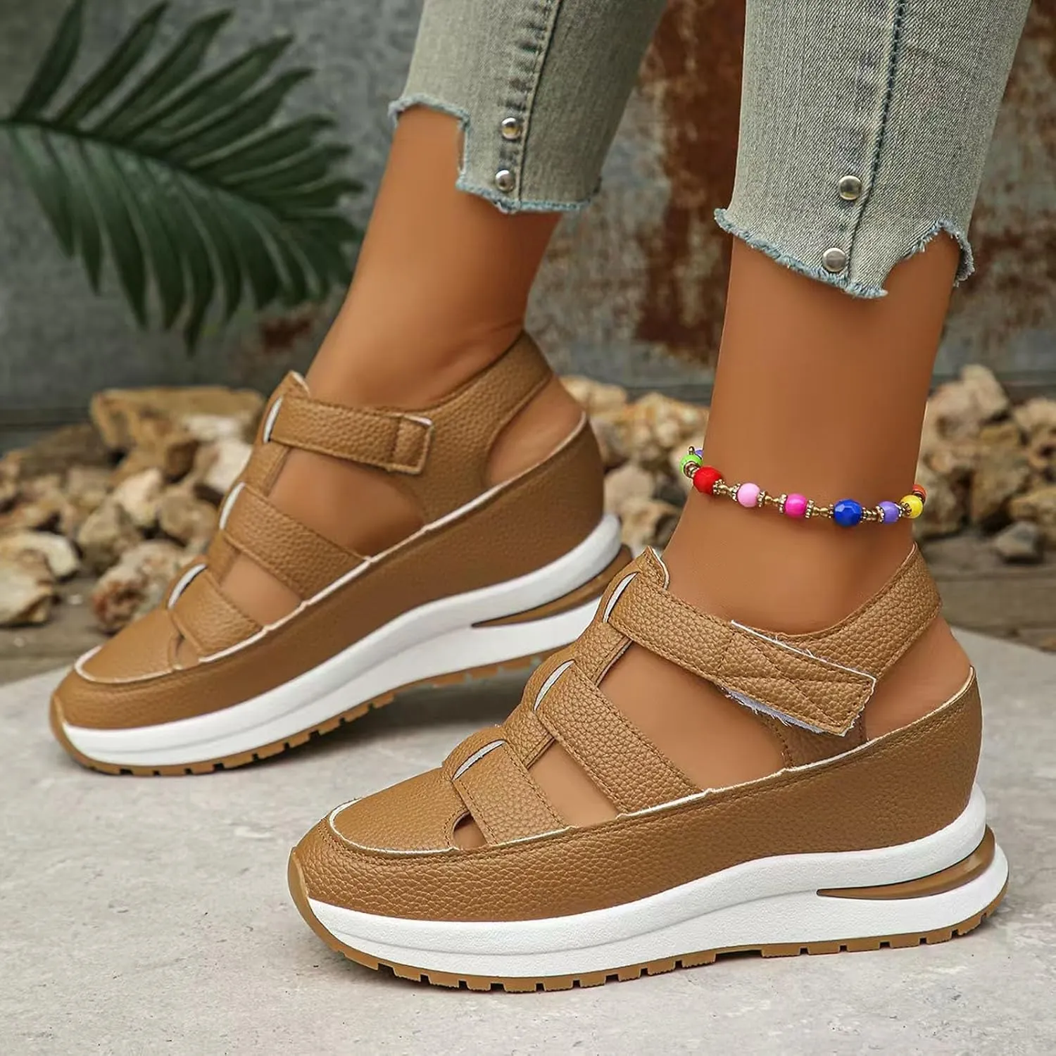 Women's Wedges Sandals Breathable Comfortable Platform Closed Toe Non Slip Sneakers Casual Hollow Out Sandals
